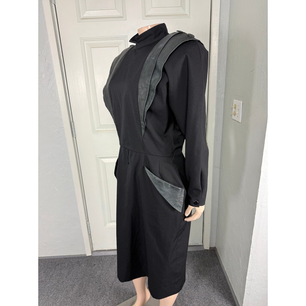 Vintage 90s Georgenti Dress 10 Wool Leather Gothic  Pockets Dolman SS10 - Picture 3 of 8